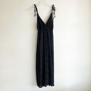 Oak + Fort Size Small Midi Dress Black Polka Dot Spaghetti Strap Crinkle Texture